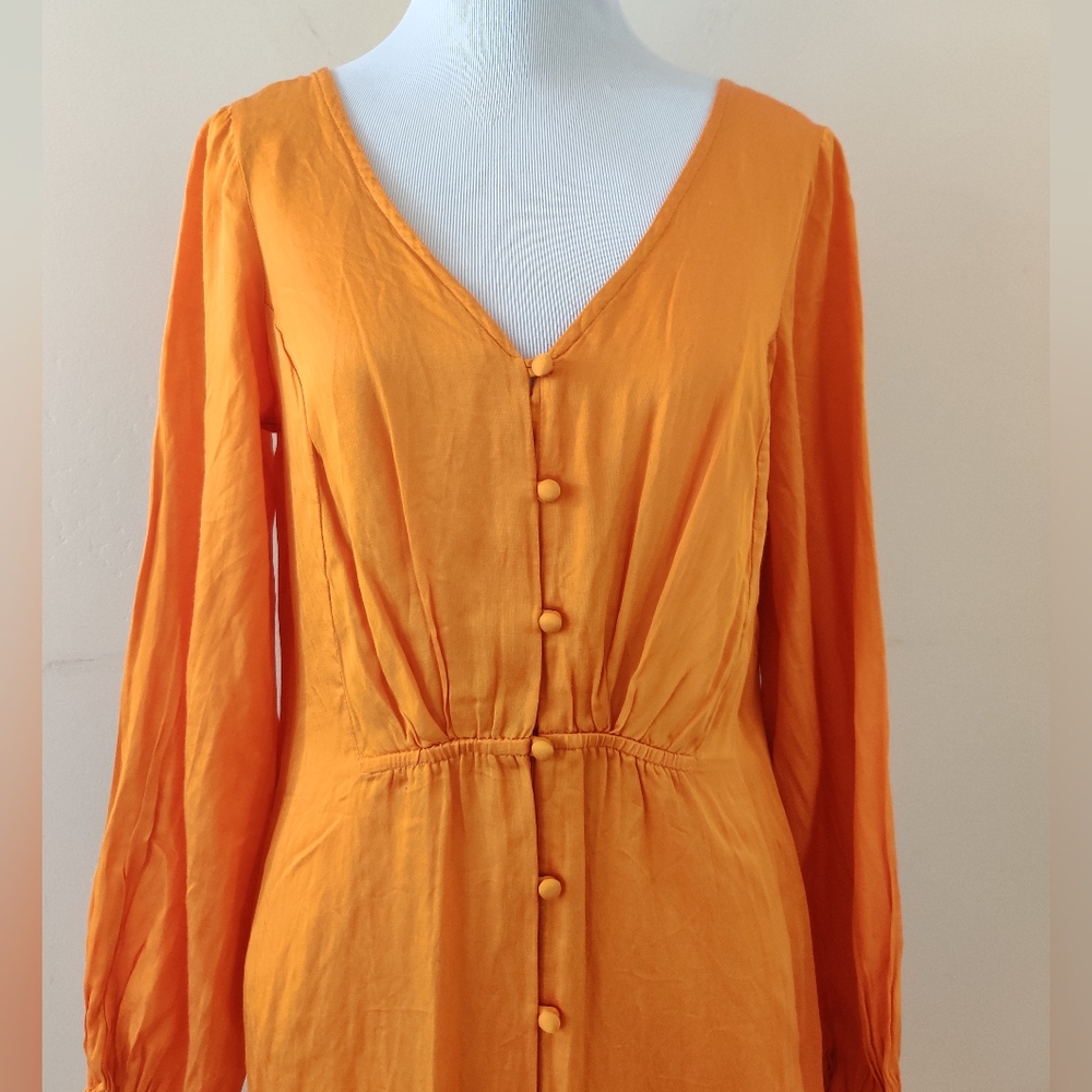 Free People Long Sleeve Button-Front Maxi Dress in Bright Orange